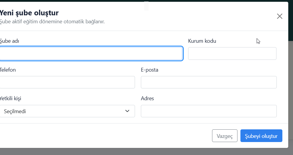Şube oluşturma